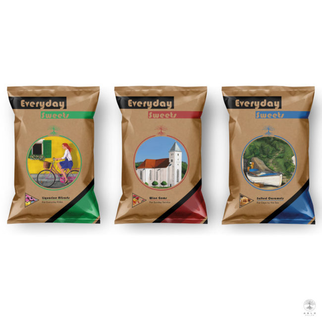 Image of three sweet bag designs featuring our "Quality of Life" illustrations.
