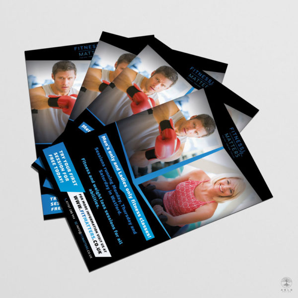 An image of a series of promotional posters for Fitness Matters, featuring a man and woman exercising.