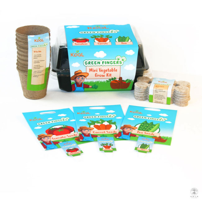 Image of Green Fingers kids vegetable growing kit packaging.