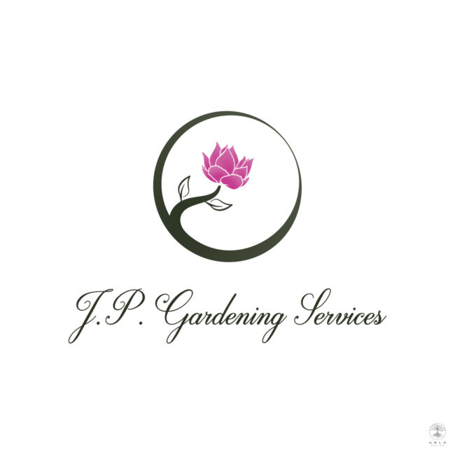 An image of a purple flower logo designed for J.P. Gardening Services.