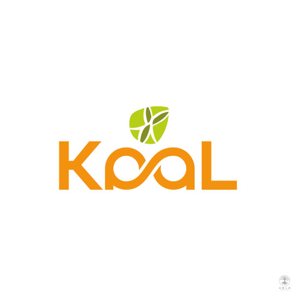 Sans serif typography logo with an abstract leaf motif.