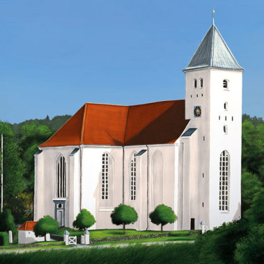 Digital illustration of the church in Mariager, Denmark.