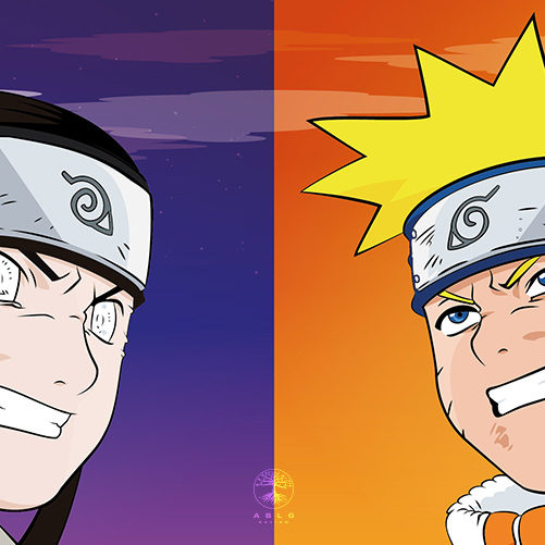 Vector illustration of a face off between Neji and Naruto.