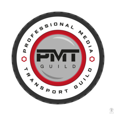 White wall tyre logo design concept for London transport company - Professional Media Transport Guild (PMT).