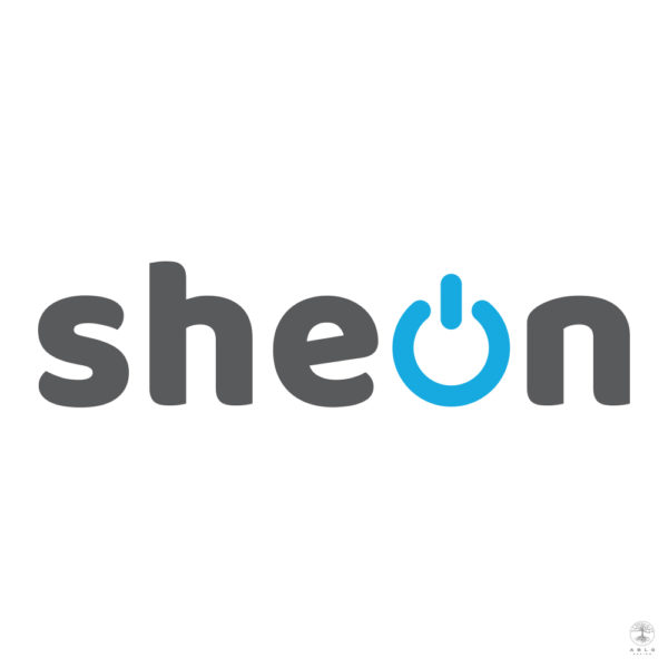 Logo design concept for online electrical company Sheon, displaying the o as a power on symbol.