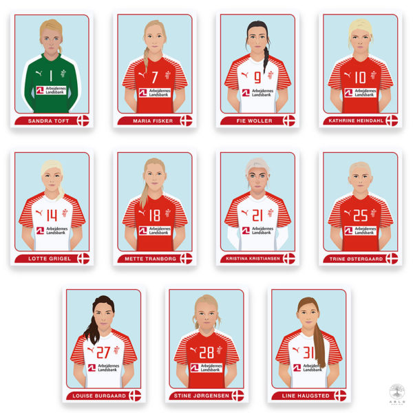 Vector illustrations featuring the Danish national women’s handball team, for their 2017 World Cup campaign in Germany.
