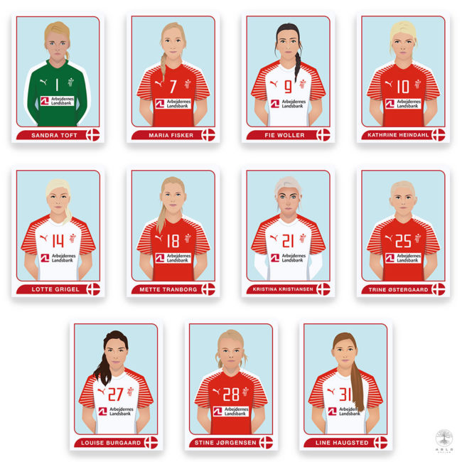 Vector illustrations featuring the Danish national women’s handball team, for their 2017 World Cup campaign in Germany.