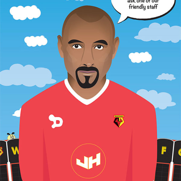 A vector illustration of Watford Football Club player Heurelho Gomes.