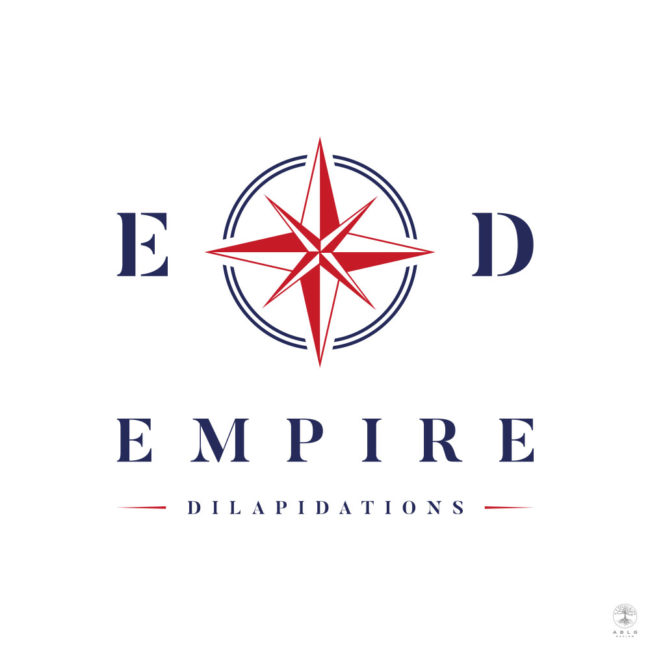 Logo design for Empire Dilapidations using a red and blue compass motif.