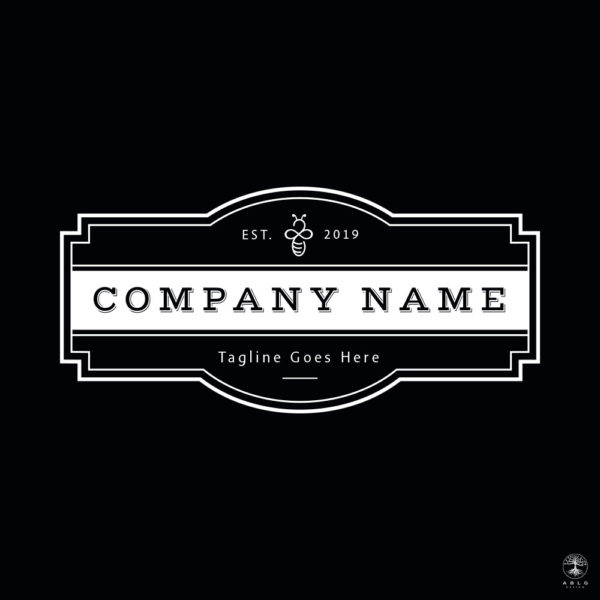 Vintage style honey logo with a single stroke bee motif.