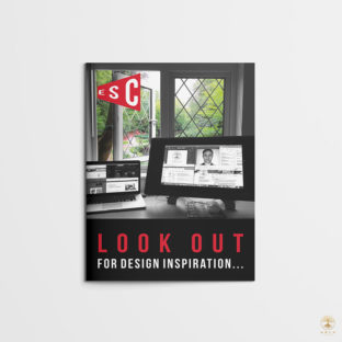 Front cover for zine ESC, featuring an office window looking out to woodland.